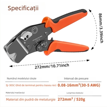 SANJIANG Clește de crimpare pentru terminale VE tubulare, terminale pin preizolate, crimpare specială pentru terminale tubulare, oțel cu conținut înalt de carbon, greutate 0.52