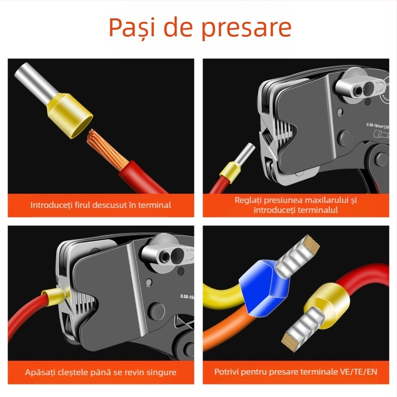 SANJIANG Clește de crimpare pentru terminale VE tubulare, terminale pin preizolate, crimpare specială pentru terminale tubulare, oțel cu conținut înalt de carbon, greutate 0.52