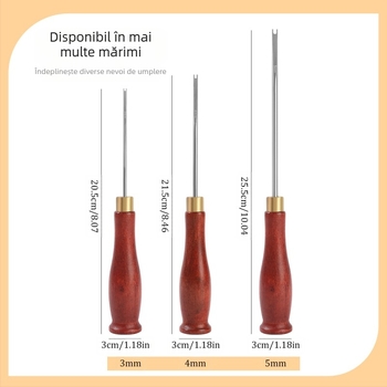 Unealtă mare de umplere din oțel inoxidabil, cu mâner din lemn, pentru umplerea cu bumbac a păpușilor croșetate