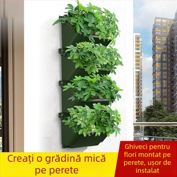 Ghiveci de perete din plastic reciclat; respirabil, rezistent la coroziune și durabil; turnat prin injecție