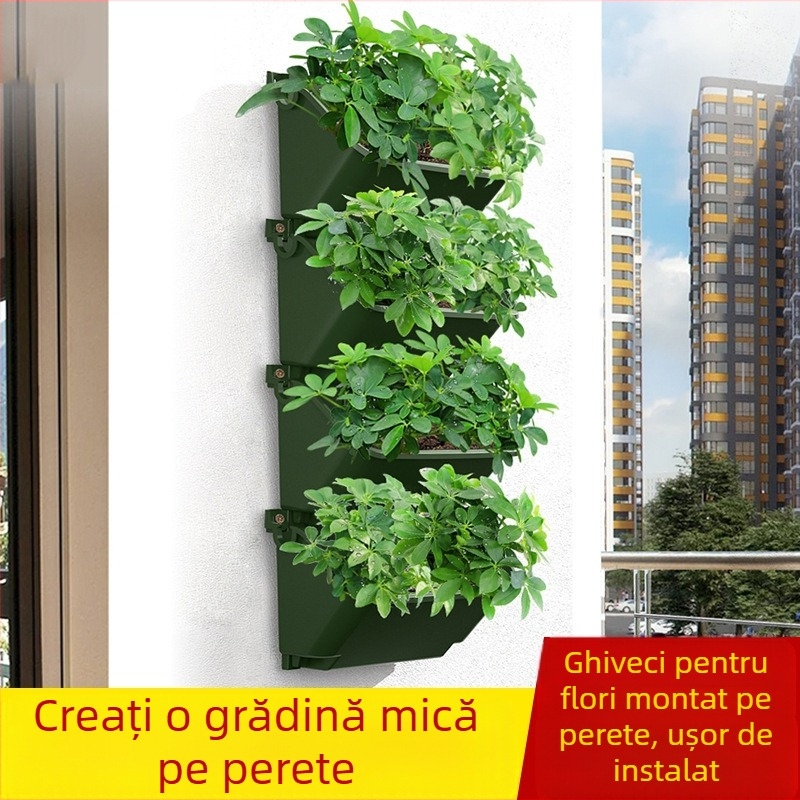 Ghiveci de perete din plastic reciclat; respirabil, rezistent la coroziune și durabil; turnat prin injecție