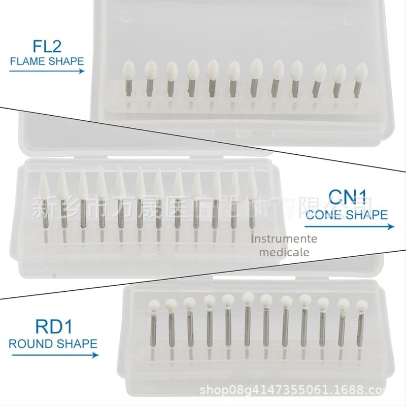 Cap de șlefuit dentar, viteză înaltă, cu cap ceramic, FL2 CN1 RD1; pachet de 100