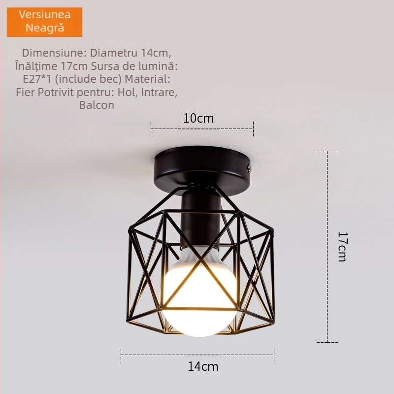 Lampa de plafon, stil chinoiserie, LED din fier, 220V, abajur PVC, pentru coridor și intrare, 3–5 m²