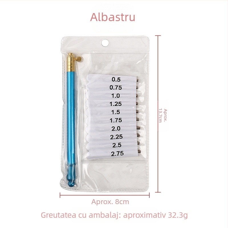 Croșetă cu mâner metalic și capete interschimbabile, unealtă compactă pentru dantelă