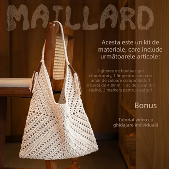 Kit material pentru geantă triunghiulară cu fir de bumbac gol, pentru croșetare