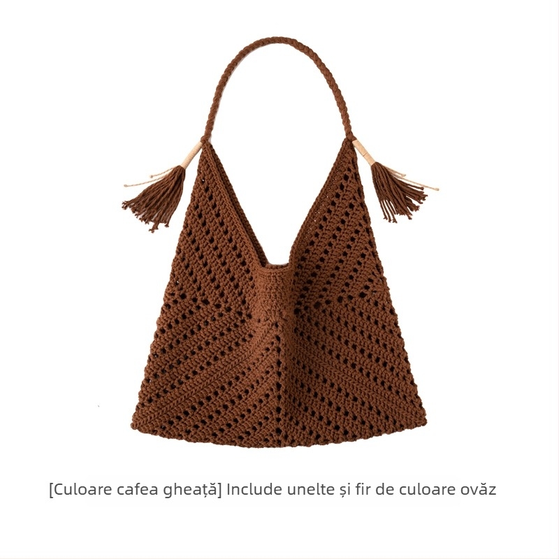 Kit material pentru geantă triunghiulară cu fir de bumbac gol, pentru croșetare