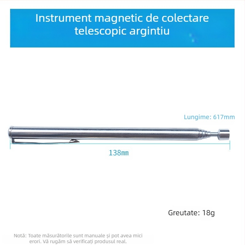 Magnet de preluare retractabil, 1,5 lb, finisaj din oțel inoxidabil, cu clips pentru pix, magnet puternic