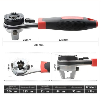 Cheie ratchet Sail zhe din oțel crom-molibden, finisaj electroplacat, funcționare în două sensuri, greutate 460 g