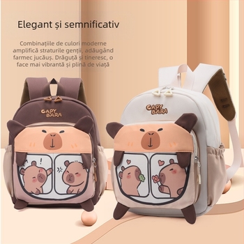 Ghiozdan școlar pentru copii cu imprimeu capibara, material Oxford, respirabil și rezistent, stil jucăuș și drăguț, căptușeală poliester, bretele curbate