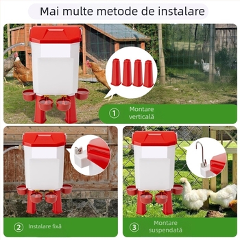 Fântână automată de apă pentru păsări de curte, cu recipient detașabil – apă și hrană automată pentru găini, gâște, rațe și porumbei, model ZZKPJ00035, 1600 g