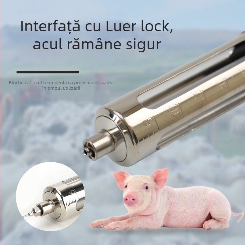 Injecție veterinară din oțel inoxidabil cu braț lung, seringă continuă, injector vaccin reglabil pentru porci, bovine și oi — potrivit pentru zootehnie și acvacultură; funcționează la temperatură normală; asigurare a calității