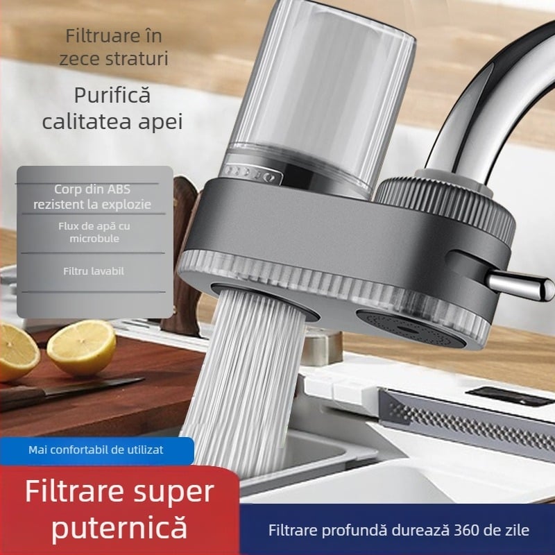 Filtru de apă pentru robinet, bucătărie, element ceramic filtrant, lavabil (Nivel de filtrare 1; Ieșire dublă; Element filtrant înlocuibil)