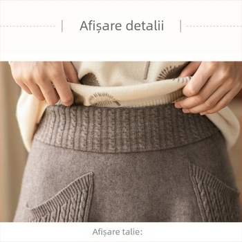 Fustă tricotată pentru femei, midi, toamnă–iarnă, cu model floral, două buzunare, croială lejeră, pufoasă