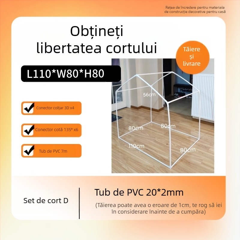 Cort PVC DIY pentru joacă, cu cadru din plastic și 20 de accesorii pentru țevi PVC