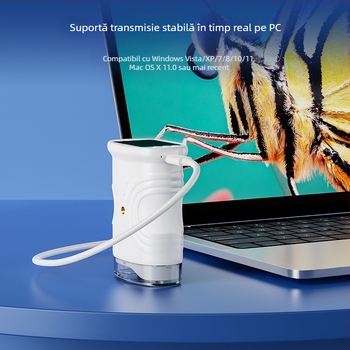Microscop pentru copii, portabil – înaltă definiție, electric, din silicon, jucărie educativă pentru biologie/chimie (7–14 ani)