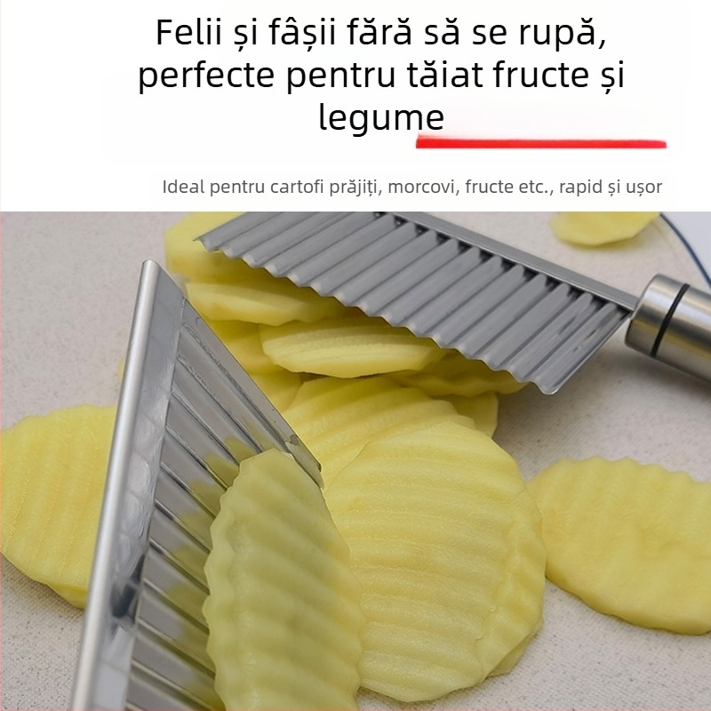 Tăietor de cartofi cu lamă în val și dinți de lup — multifuncțional, din oțel inoxidabil 430