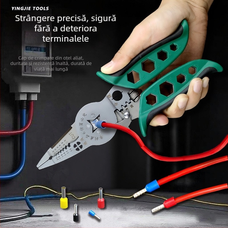 Yinjie Clește pentru crimpare și descurcarea terminalelor tubulare, clește de electrician, cap drept, 0,22 kg