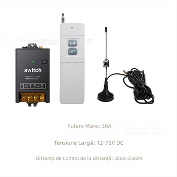 Întrerupător wireless cu telecomandă, DC12-72V, 30A, RF433, pentru pompă de apă și iluminare