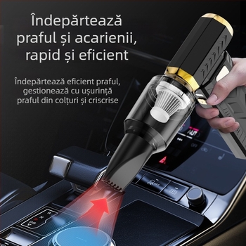 Aspirator de mână cu baterie încorporată 4000–6000mAh, motor brushless, 10W, 6 trepte de aerisire/aspirație, lumină de noapte.