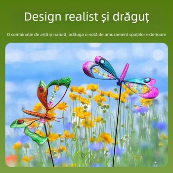 Ornament metal pentru grădină cu motife dragonfly și butterfly, stil pastoral, din fier, Mijia crafts; potrivit pentru grădină, curte, parc, birou și spații de ospitalitate. (Material: Fier; Brand: Mijia crafts; Categorie: Animale; Stil: Pastoral)