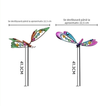 Ornament metal pentru grădină cu motife dragonfly și butterfly, stil pastoral, din fier, Mijia crafts; potrivit pentru grădină, curte, parc, birou și spații de ospitalitate. (Material: Fier; Brand: Mijia crafts; Categorie: Animale; Stil: Pastoral)