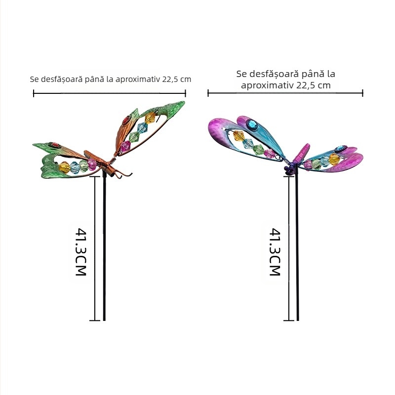 Ornament metal pentru grădină cu motife dragonfly și butterfly, stil pastoral, din fier, Mijia crafts; potrivit pentru grădină, curte, parc, birou și spații de ospitalitate. (Material: Fier; Brand: Mijia crafts; Categorie: Animale; Stil: Pastoral)