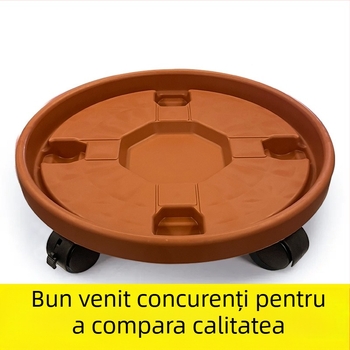 Tavă mobilă pentru ghivece din rășină, cu roți, tavă circulară din plastic pentru plante