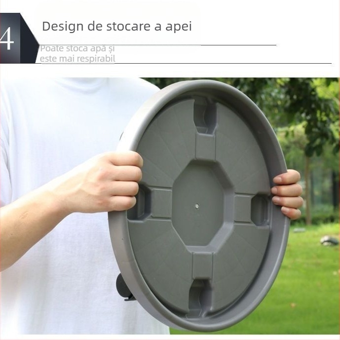 Tavă mobilă pentru ghivece din rășină, cu roți, tavă circulară din plastic pentru plante