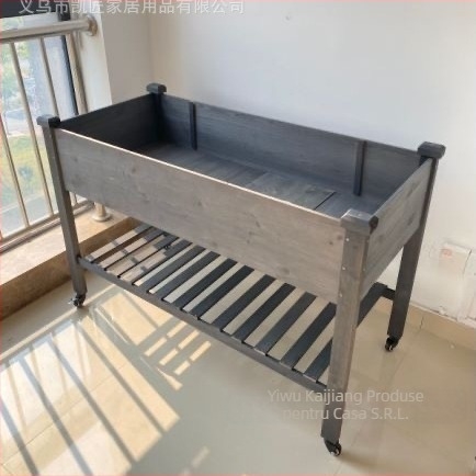 Ladă de flori din lemn, cu două etaje, movabilă, pentru plantare în exterior și pe balcon