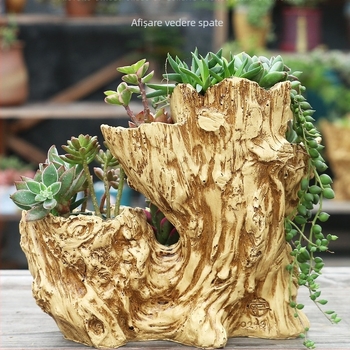 Ghiveci din rășină, stil imitativ de lemn, pentru birou sau podea, rosturi