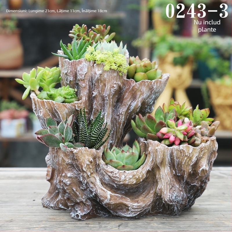 Ghiveci din rășină, stil imitativ de lemn, pentru birou sau podea, rosturi