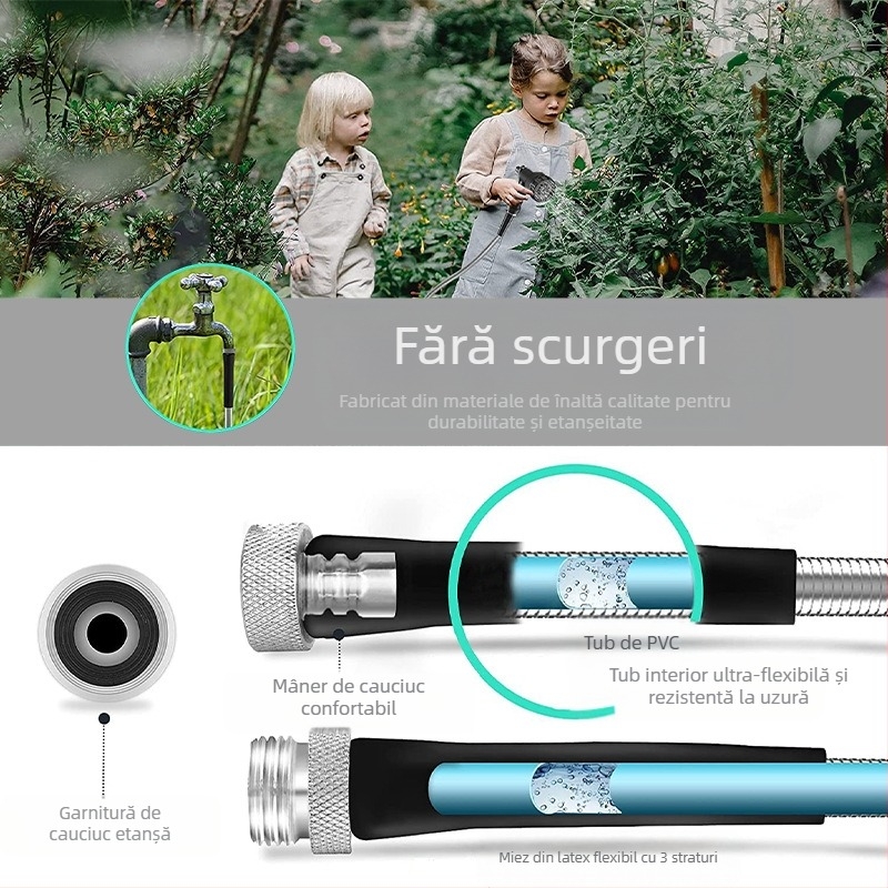 Furtun metal LET-0008 pentru grădină, construcție din aliaj, presiune maximă 1,5 MPa, rază de stropire 10 m, cap metal