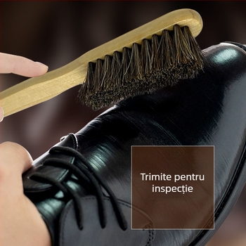 Perie pentru pantofi cu mâner din lemn fag, peri din păr de cal, pentru îngrijire și decontaminare (Yi Jieliang)