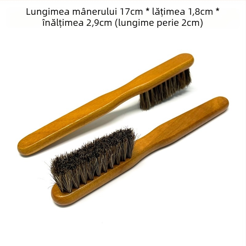 Perie pentru pantofi cu mâner din lemn fag, peri din păr de cal, pentru îngrijire și decontaminare (Yi Jieliang)