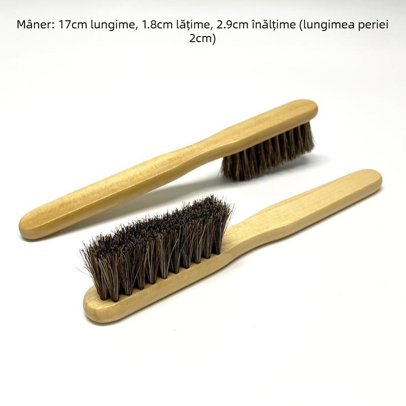Perie pentru pantofi cu mâner din lemn fag, peri din păr de cal, pentru îngrijire și decontaminare (Yi Jieliang)