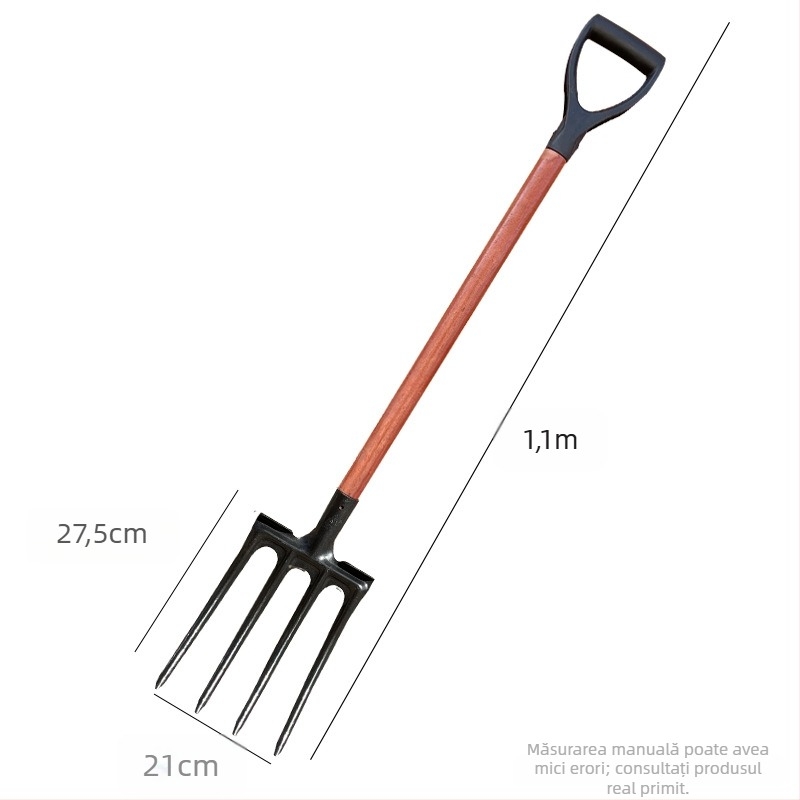 Fier de grădină cu patru dinți din oțel cu mangan, pentru săpat și afânarea solului
