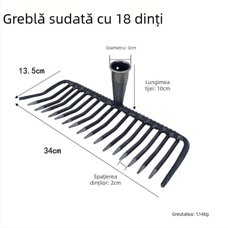 Greblă de grădină din fier cu dinți densi pentru afânarea solului – unealtă agricolă sudată