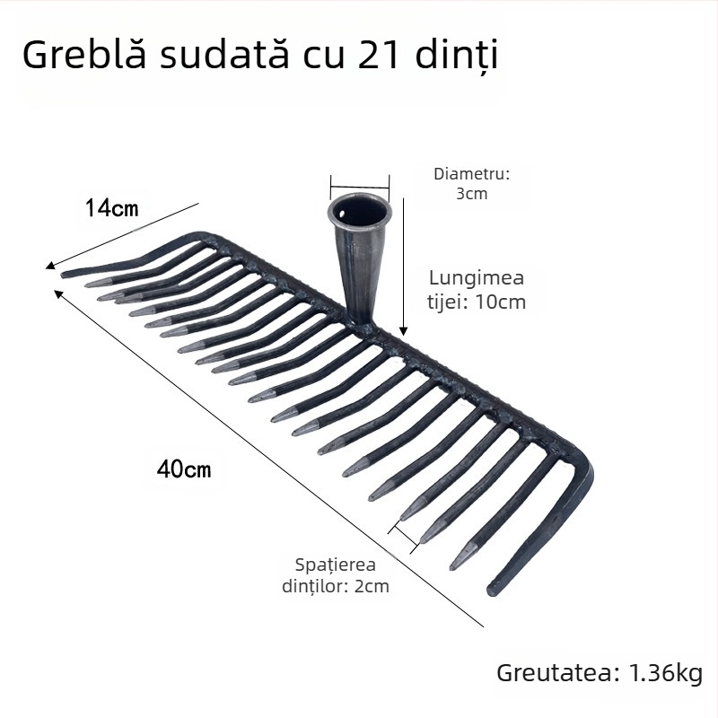 Greblă de grădină din fier cu dinți densi pentru afânarea solului – unealtă agricolă sudată