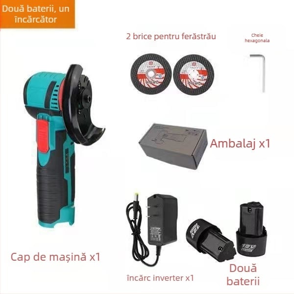 Polizor unghiular fără fir cu baterie Li-ion – pentru tăiere și șlefuire, 220V, 1,6 kg, set accesorii