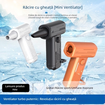 Ventilator turbina compact cu lumină încorporată, mini ventilator manual pentru camping și activități în aer liber, flux de aer de înaltă viteză și suflător de praf