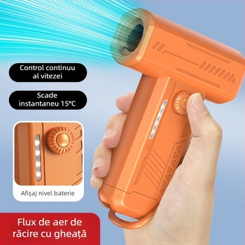 Ventilator turbina compact cu lumină încorporată, mini ventilator manual pentru camping și activități în aer liber, flux de aer de înaltă viteză și suflător de praf