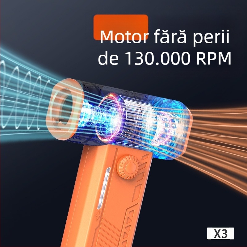 Ventilator turbina compact cu lumină încorporată, mini ventilator manual pentru camping și activități în aer liber, flux de aer de înaltă viteză și suflător de praf