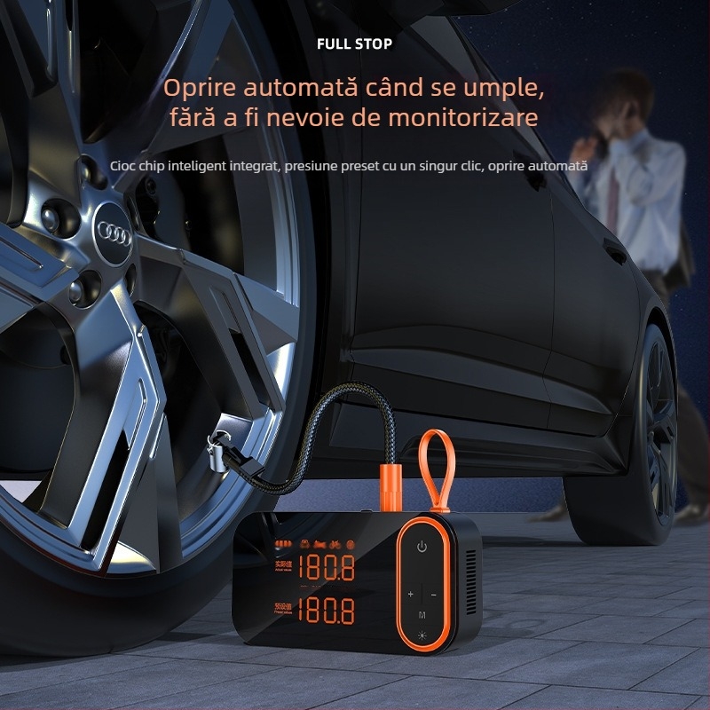 Umflător portabil pentru anvelope auto cu afișaj digital, încărcare USB (120W, 7.4V, debit aer 25 L/min)