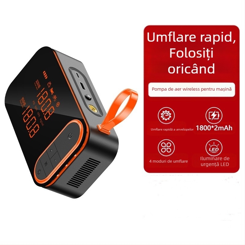 Umflător portabil pentru anvelope auto cu afișaj digital, încărcare USB (120W, 7.4V, debit aer 25 L/min)