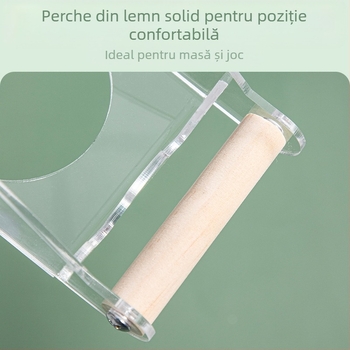 Hrănitoare transparentă pentru păsări din acril cu două compartimente pentru hrană și apă; potrivită pentru papagali și alte păsări; bol din oțel inoxidabil; design anti-vărsare.