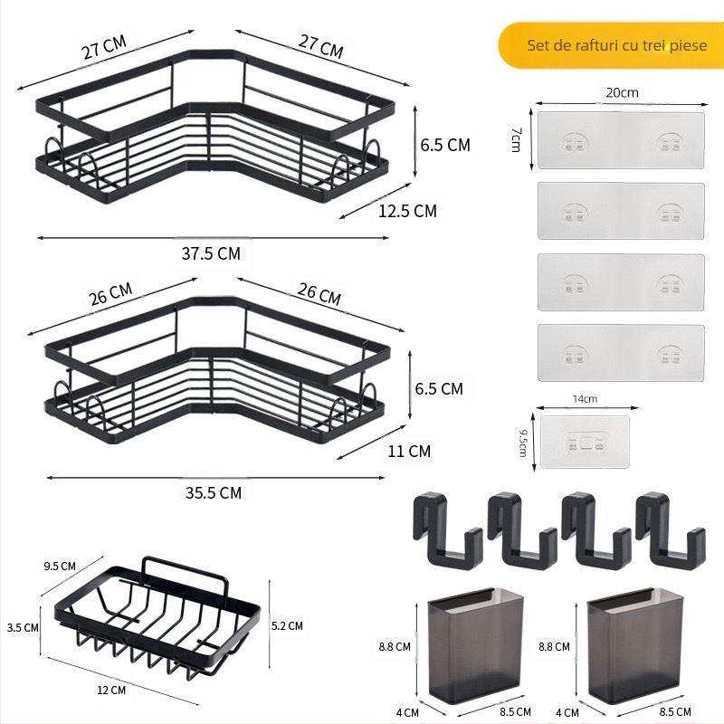 Raft triunghiular pentru baie din oțel-carbon cu finisaj vopsit, structură pe un singur nivel, capacitate de 8 kg