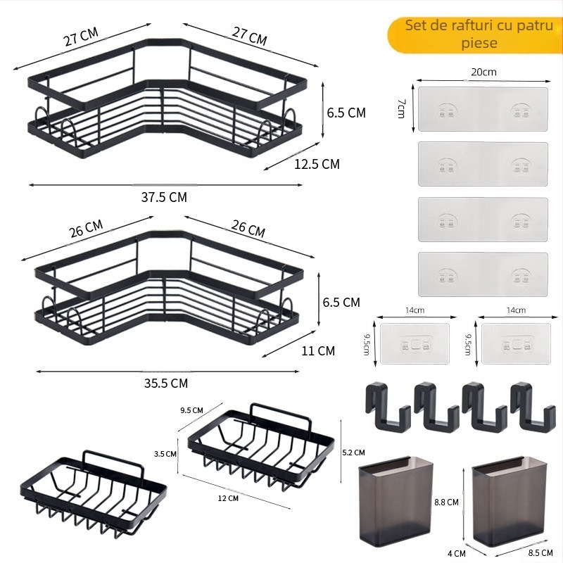 Raft triunghiular pentru baie din oțel-carbon cu finisaj vopsit, structură pe un singur nivel, capacitate de 8 kg