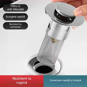 Cap de scurgere pentru chiuvetă, universal, tip rebound (ABS + oțel inoxidabil, nucleu de cupru)