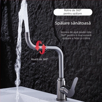 Robinet din oțel inoxidabil, rotativ pentru chiuvetă – ventil ceramic cu nucleu, 1.0 MPa, structură cu articuație unică