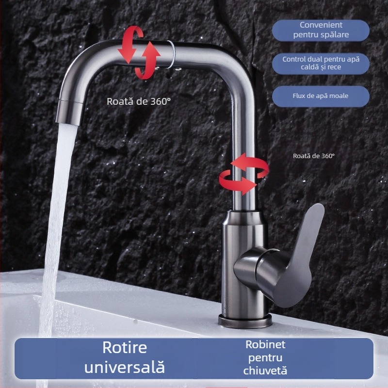 Robinet din oțel inoxidabil, rotativ pentru chiuvetă – ventil ceramic cu nucleu, 1.0 MPa, structură cu articuație unică